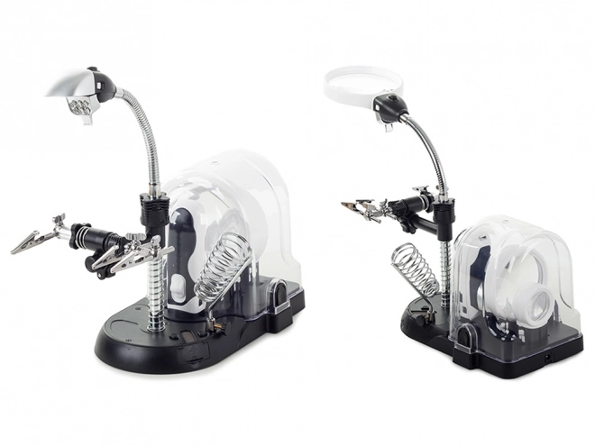 Led illuminated third hand magnifying glass with interchangeable lenses