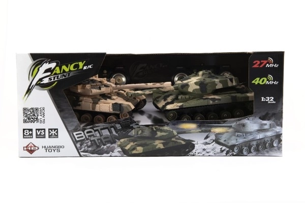 RC Tank 2st 25cm tankgevecht+opl.pack 27MHz en 40MHz camouflage met geluid en licht in doos 50x20x23cm