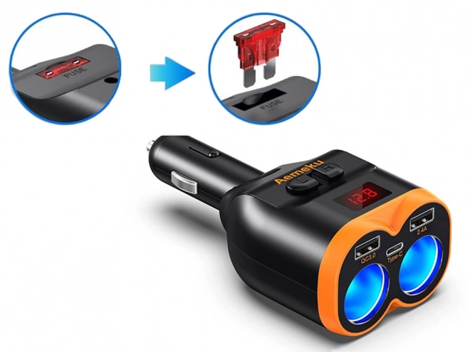 Diviseur d'allume-cigare avec chargeur USB-A et USB-C QC 3.0