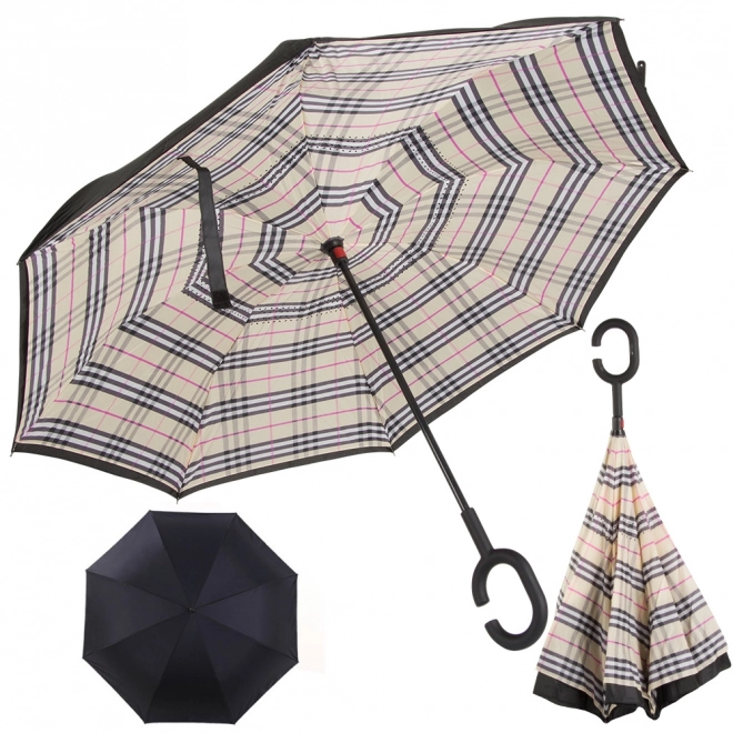 Umbrella inverted folding umbrella strong wires sturdy standing umbrella – Striped