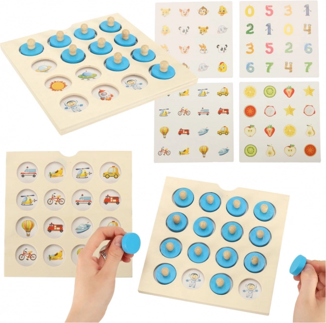 Jeu de mémoire Montessori en bois avec cartes