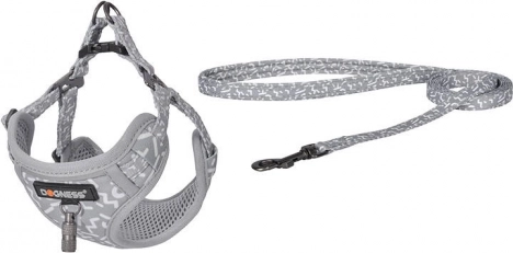 Ensemble de promenade Dogness : harnais et laisse 1,5 m, gris clair