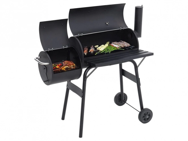 Gartengrill mit Räucherofen und Rädern für Holzkohle