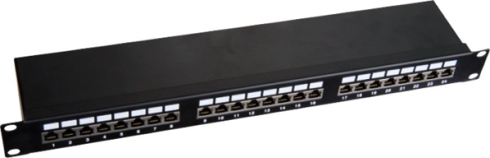 Panneau de brassage STP cat. 6, 19", 1U, 24× RJ45, LSA