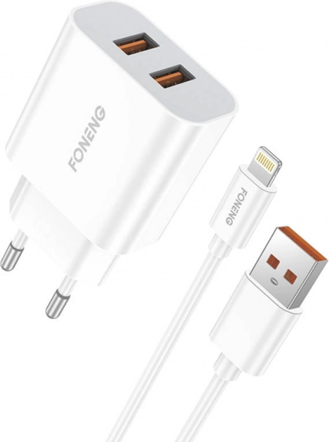 Sneloplader FONENG met 2× USB, 12 W + USB–Lightning-kabel