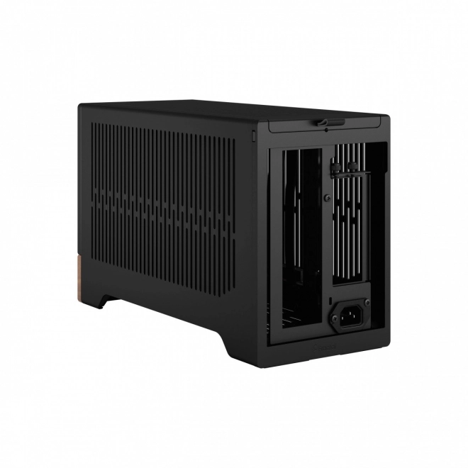 Elegante zwarte computerset met houten basis