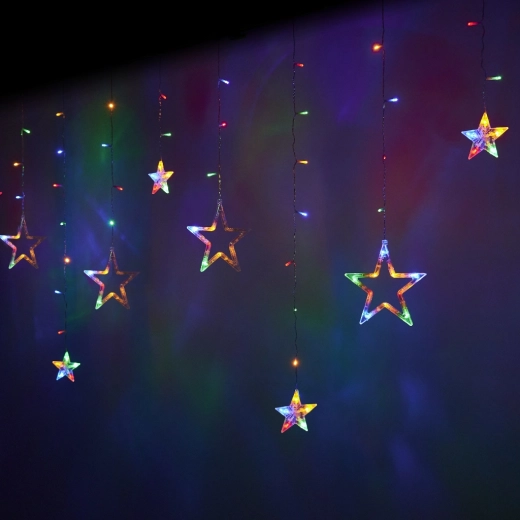 LED lichtgordijn met sterretjes 2,5 m, 138 LED – Multicolor