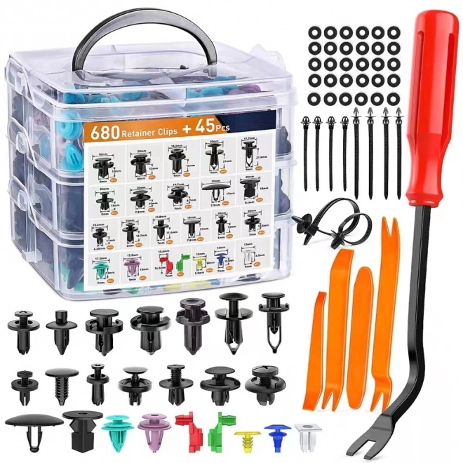 Set van auto clips in organizer 23 maten 680 stuks