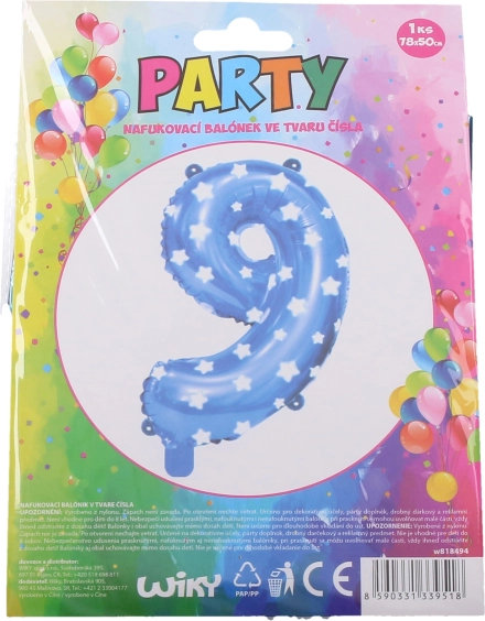 Blue inflatable balloon number 9 with stars 78 × 50 cm