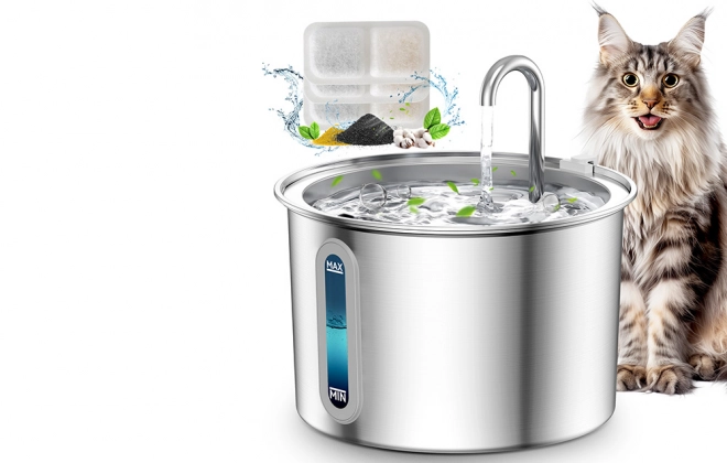 Oneisall fontaine à eau pour chiens et chats en acier inoxydable