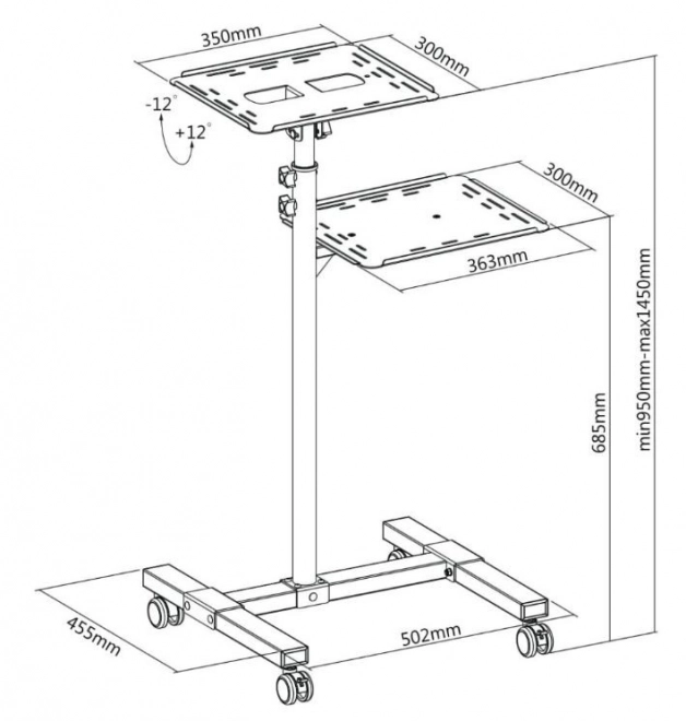 Mobiele metalen tafel voor projector en laptop