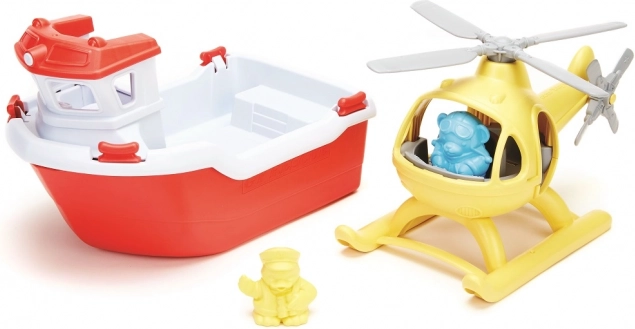 Green Toys Rescue Boat with Helicopter 2-in-1