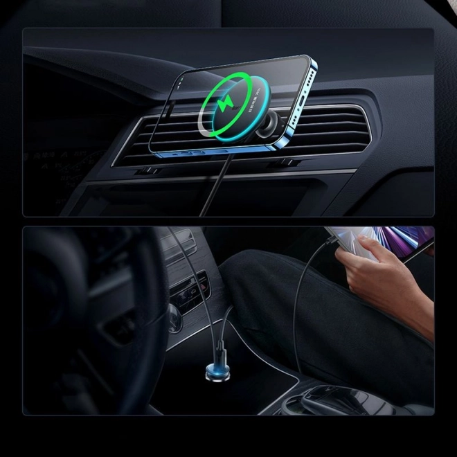 Magnetischer Handyhalter fürs Auto Baseus mit USB-C Ladegerät 15W + 25W (Schwarz)