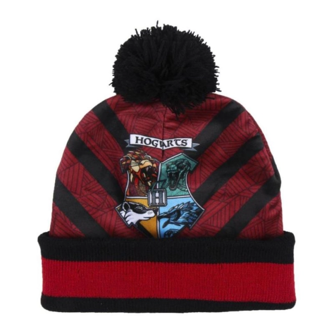 Warme muts met pompon en Hogwarts-wapen