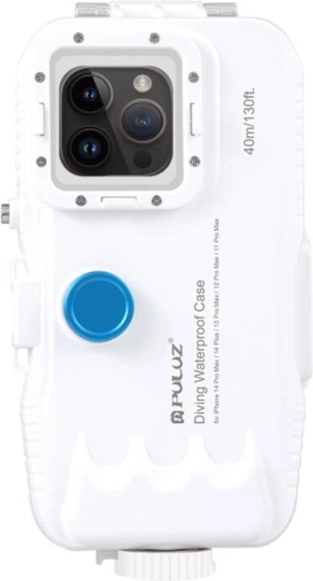 PULUZ Waterproof Plastic Case for iPhone 15 Plus, 15 Pro Max, 14 Plus, 14 Pro Max, 13 Pro Max, 12 Pro Max and 11 Pro Max – White