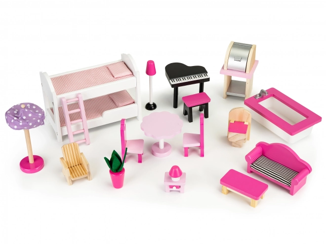 Houten poppenhuis met glijbaan