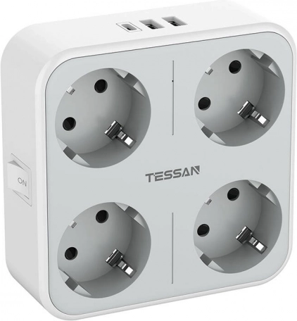 Tessan stopcontactadapter met USB-C en USB-A poorten