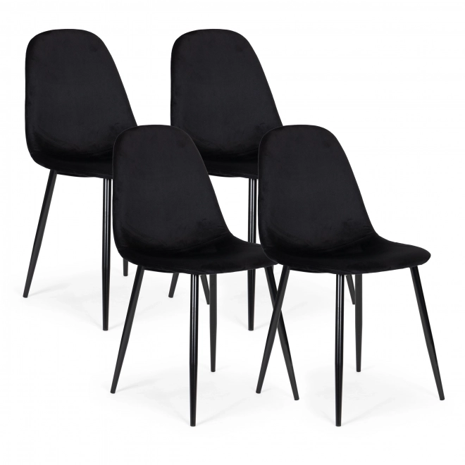 Set van 4 fluwelen eetkamer- en woonkamerstoelen - zwart
