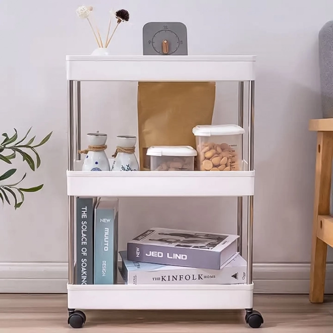 Plastic badkamer rek met 4 planken en wielen