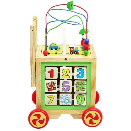 Wooden Push Walker and Educational Cube for Kids