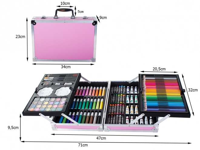 Creatieve roze kunstset 145 stuks in koffer