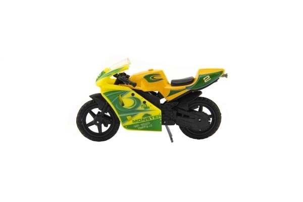 Race motorfiets metaal/kunststof 8cm vrij rollend mix soorten op kaart