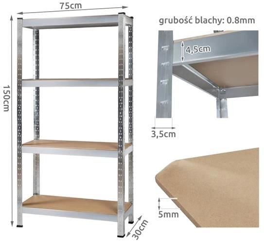Metal Shelf with 4 Shelves 150x75x30 cm