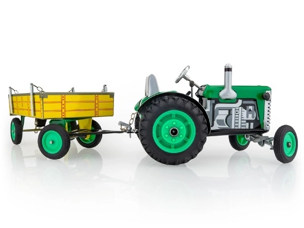 Traktor Zetor met groene aanhanger op wikkelsleutel metaal 28cm Kovap in doos