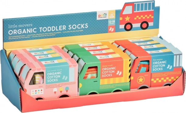 organic toddler socks 12–18 months – various vehicle designs