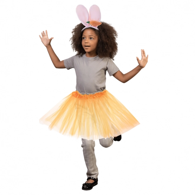 Konijnenkostuum met oranje tutu en hoofdband met wortel
