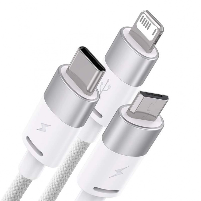 Kabel 3v1 USB Baseus StarSpeed-serie, USB-C + micro + Lightning 3,5A, 1,2 m (wit)