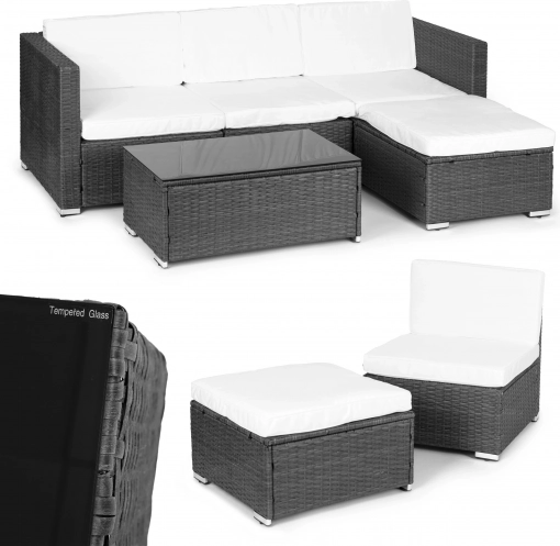 Modulare Garten-Eck-Sitzgruppe aus Polyrattan mit Glastisch MULTIGARDEN, grau