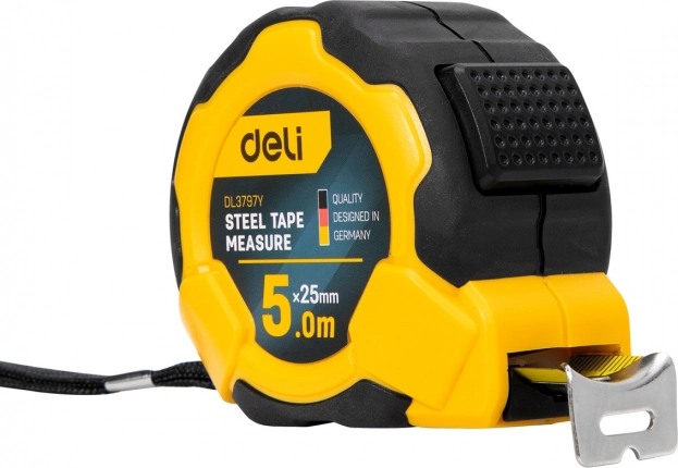 Stalen meetlint DELI 5 m, 25 mm, geel
