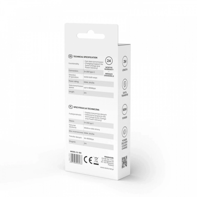 Câble USB-C Savio 5A 2m