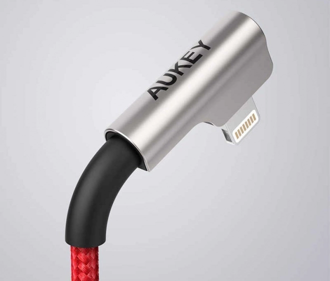 Rode nylon USB - Lightning kabel 2m met 90 graden hoek