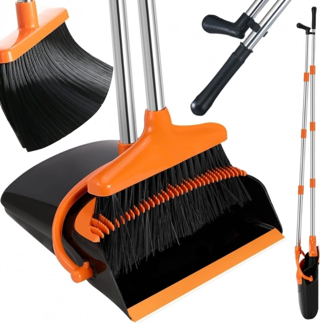 Broom and Dustpan Set with Long Handle 2-in-1