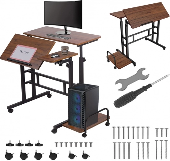 Mobile frame with casters and side shelf