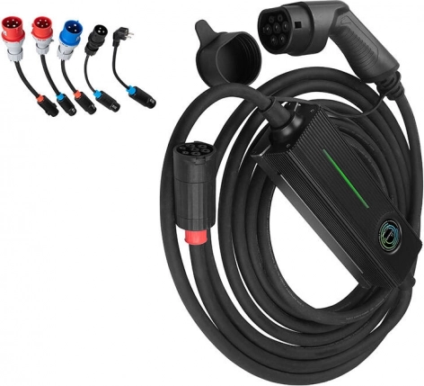 Tragbares Ladegerät für Elektrofahrzeuge BESEN PCD050, 16,5 kW, mit Adaptern