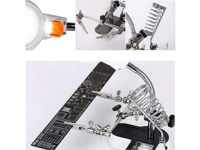 Professionele derde hand met loep en LED-verlichting