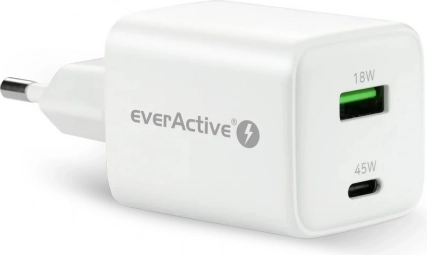 Netlader GaN met USB‑C 45 W PD en USB‑A QC4+ wit