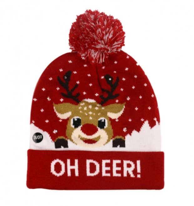 Holiday LED Hat with Reindeer Motif