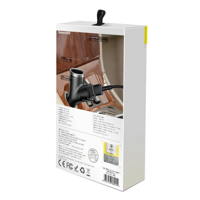 Car Charger with Dual USB and Cigarette Lighter - Black