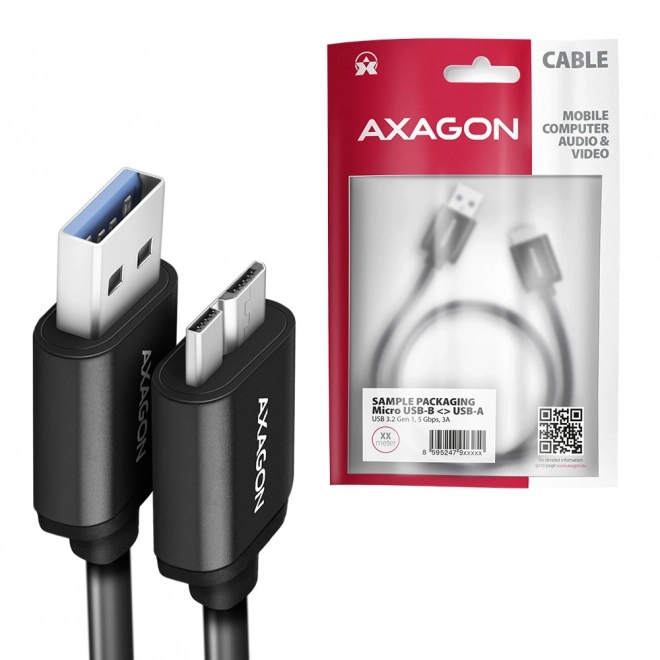 Câble AXAGON Micro-B USB vers USB-A 3.2 Gen 1, 1m, 3A, ALU, PVC, noir