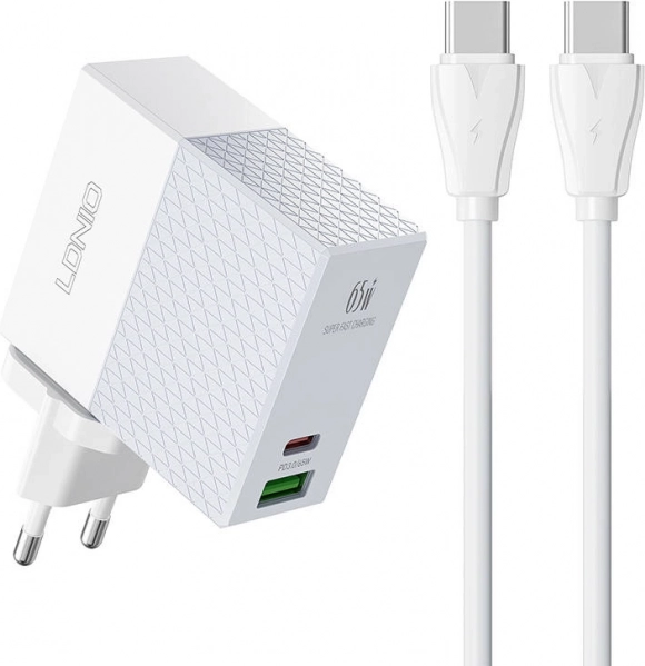 LDNIO 65W oplader met USB- en USB‑C‑aansluitingen
