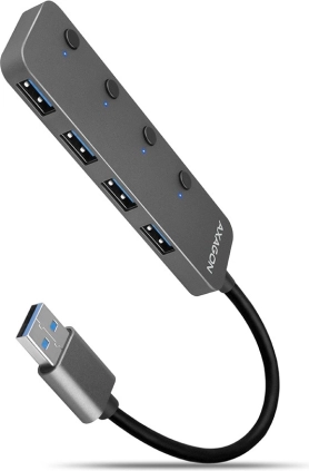 Axagon HUE-MSA Metall-USB-Hub 4× USB 3.2 Gen 1 mit Schaltern, 20 cm Kabel