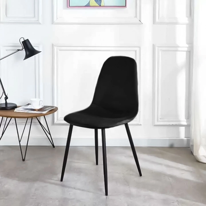 Set van 4 fluwelen eetkamer- en woonkamerstoelen - zwart