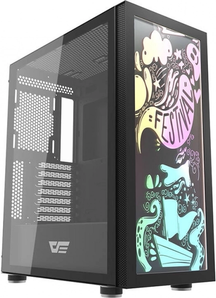 Computerbehuizing Darkflash DK210 graffiti, gehard glas, ATX, zwart