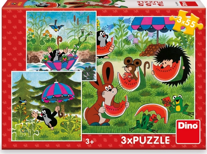 Dino Krteček en paraplu puzzel 3x55 stukjes