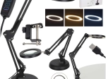 Tisch-LED-Lampe mit Lupe und verstellbarem Arm, 2 Befestigungsoptionen