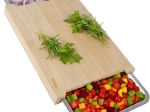 RUHHY Bamboo Cutting Board with Pull-Out Stainless Steel Containers